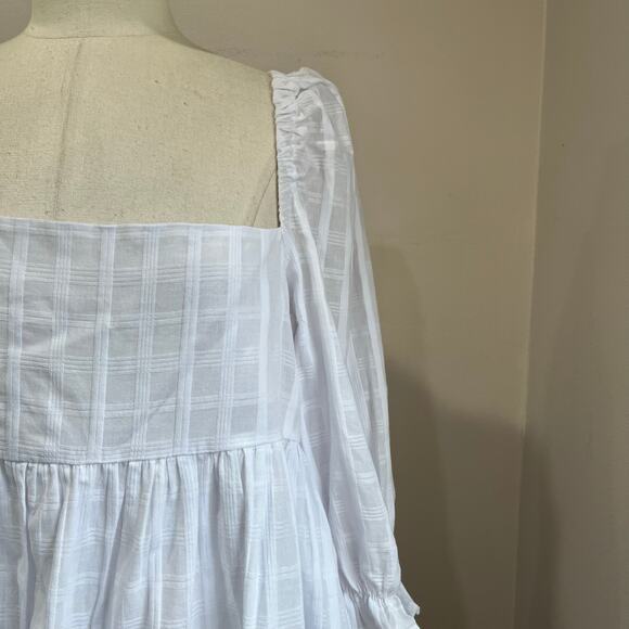 Pink Lily White Cotton Babydoll Dress Puff Sleeves Square Neck Flowy Sz Large - Picture 9 of 9